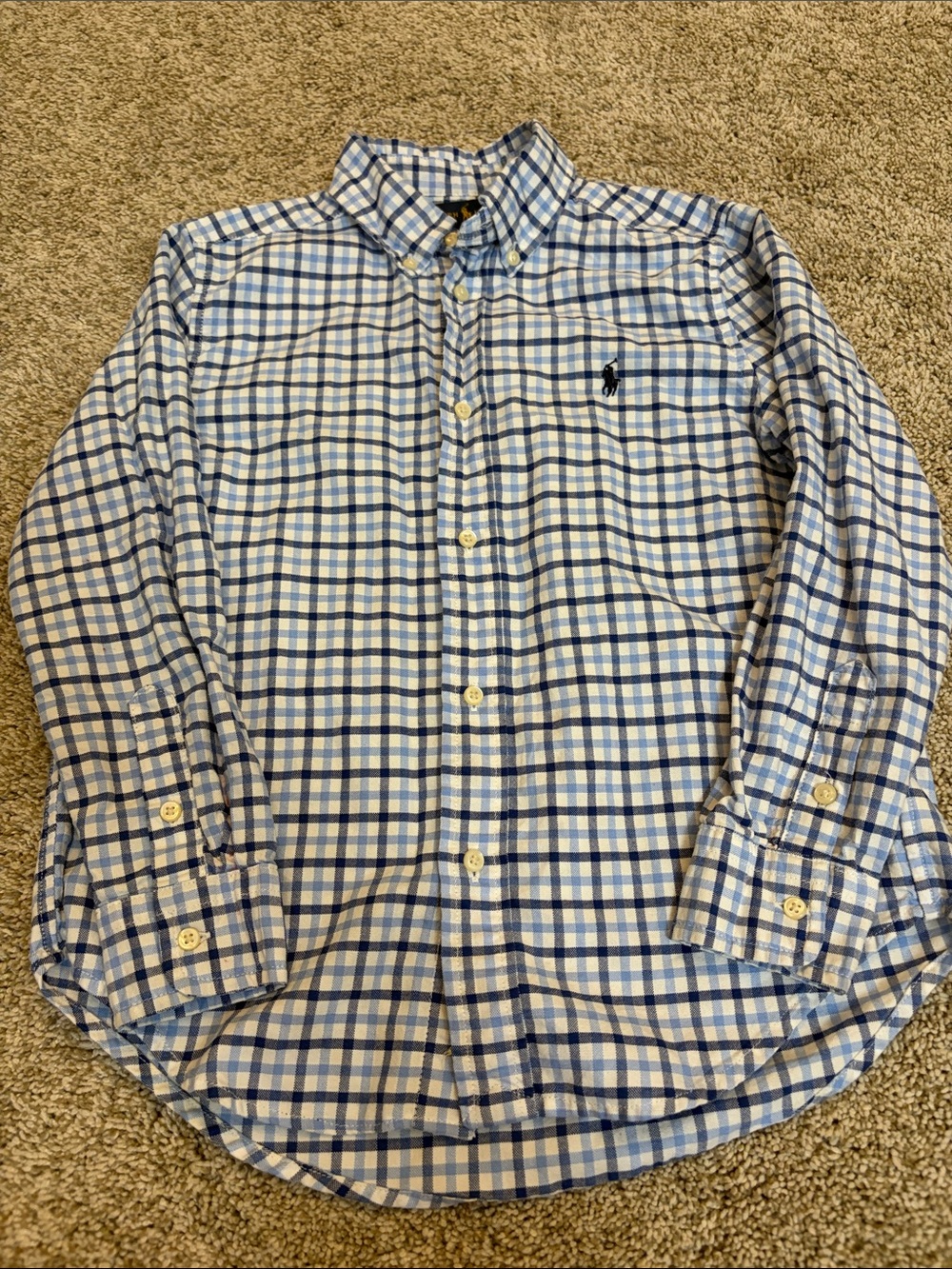 Ralph Lauren Boy's Light Blue and White Check Cotton Button-Down Shirt